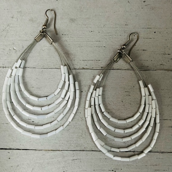 handmade Jewelry - Gorgeous white bead tear cascading earrings